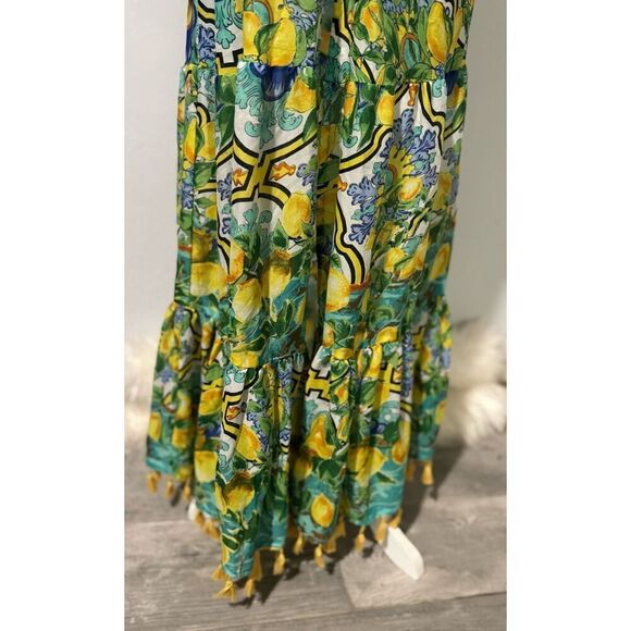 Antica Sartoria NWT lemons blue floral pattern beaded tie front long maxi cover - Picture 9 of 16